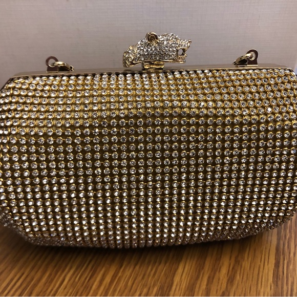 Real Collectibles by Adrienne Rhinestone Panther Clutch w/Shoulder Strap +Bonus - Picture 4 of 9